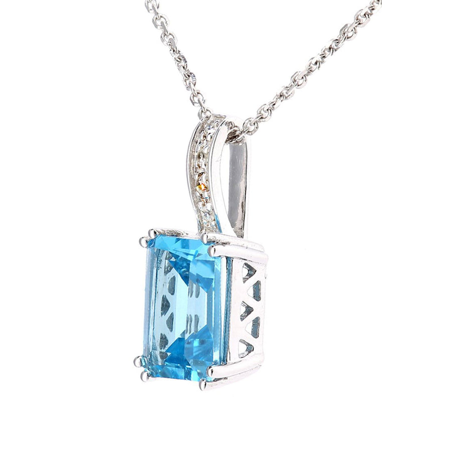 Prime Jewellery Swiss Blue Topaz and Diamond Solitaire Necklace - Blue